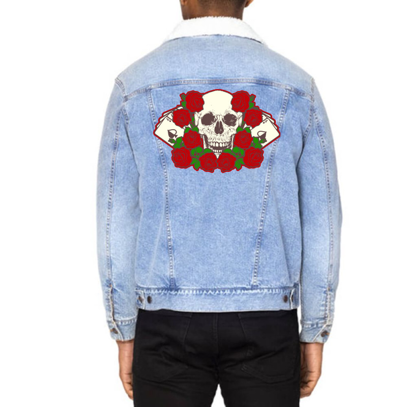 Poker Gambler Casino Skull Poker Texas Holdem Cool Unisex Sherpa-lined Denim Jacket | Artistshot