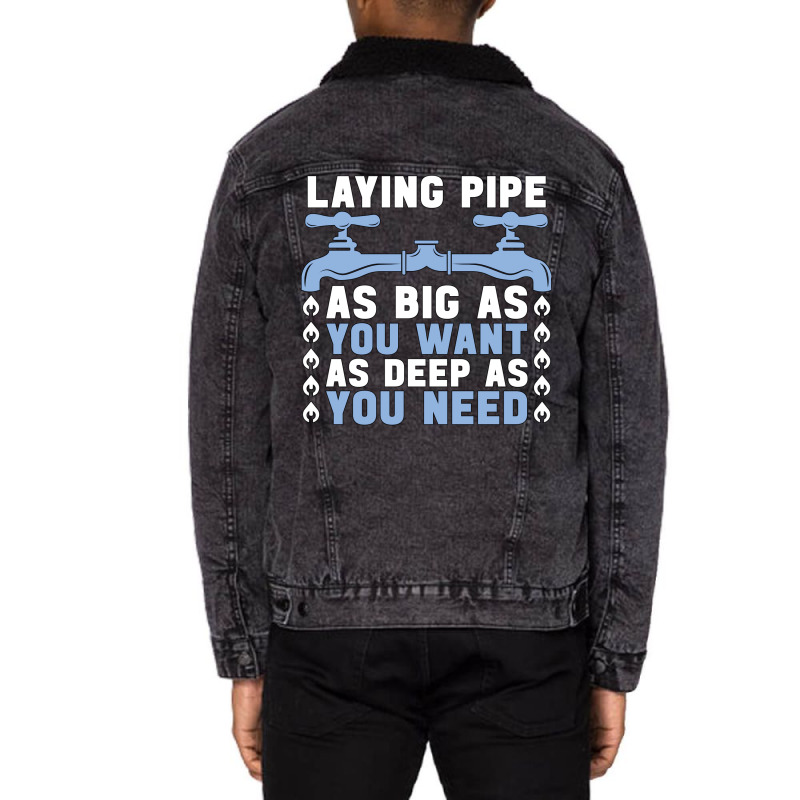 Plumber Laying Pipe As Big Plumbing Pipe Plumbers Unisex Sherpa-lined Denim Jacket | Artistshot