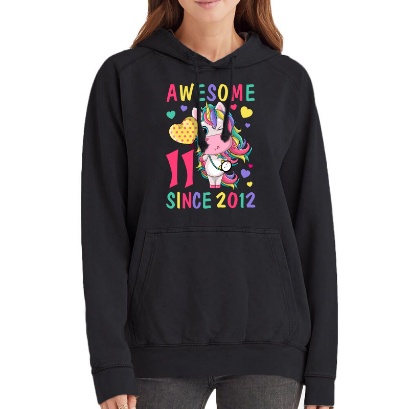 Cute Unicorn Awesome 11th Birthday Since 2012 Trav Vintage Hoodie | Artistshot