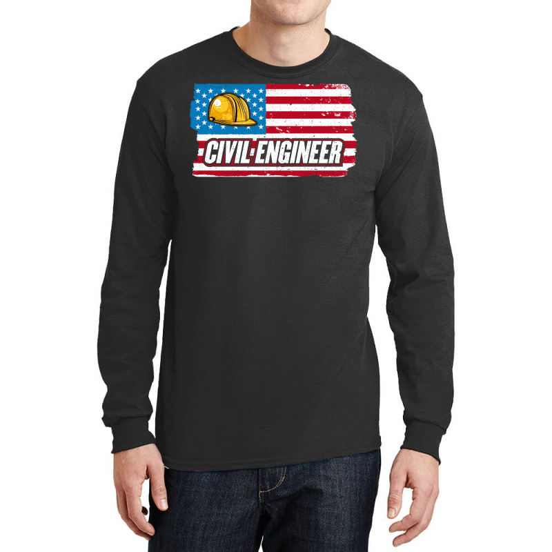 Civil Engineer American Flag Patriotic Civil Engin Long Sleeve Shirts by poutchkolajat | Artistshot