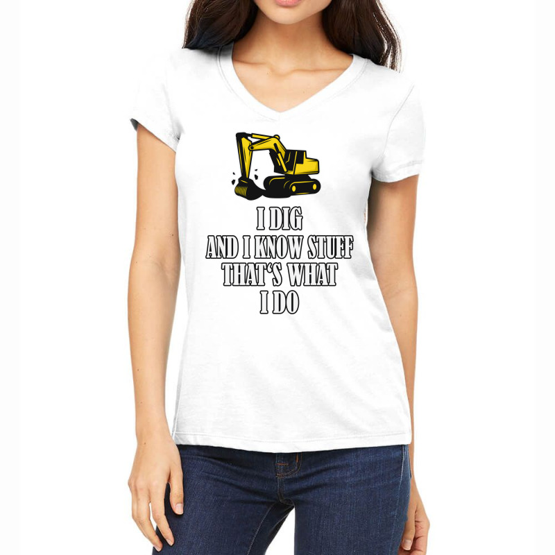 Funny Construction Worker Excavator Cool Women's V-Neck T-Shirt by commeyvancht | Artistshot