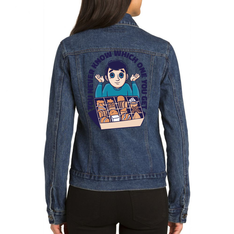 Man And Chocolate Box Boy Ladies Denim Jacket by leixochairih | Artistshot