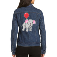 Elephant With Balloon Music Ladies Denim Jacket | Artistshot