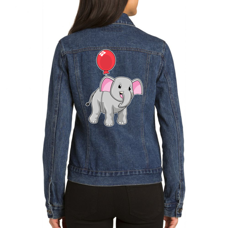 Elephant With Balloon Music Ladies Denim Jacket by rulyyknietah | Artistshot