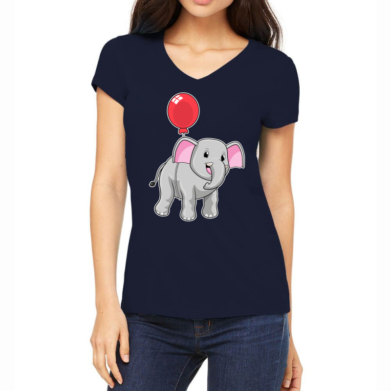 Elephant With Balloon Music Women's V-Neck T-Shirt by rulyyknietah | Artistshot