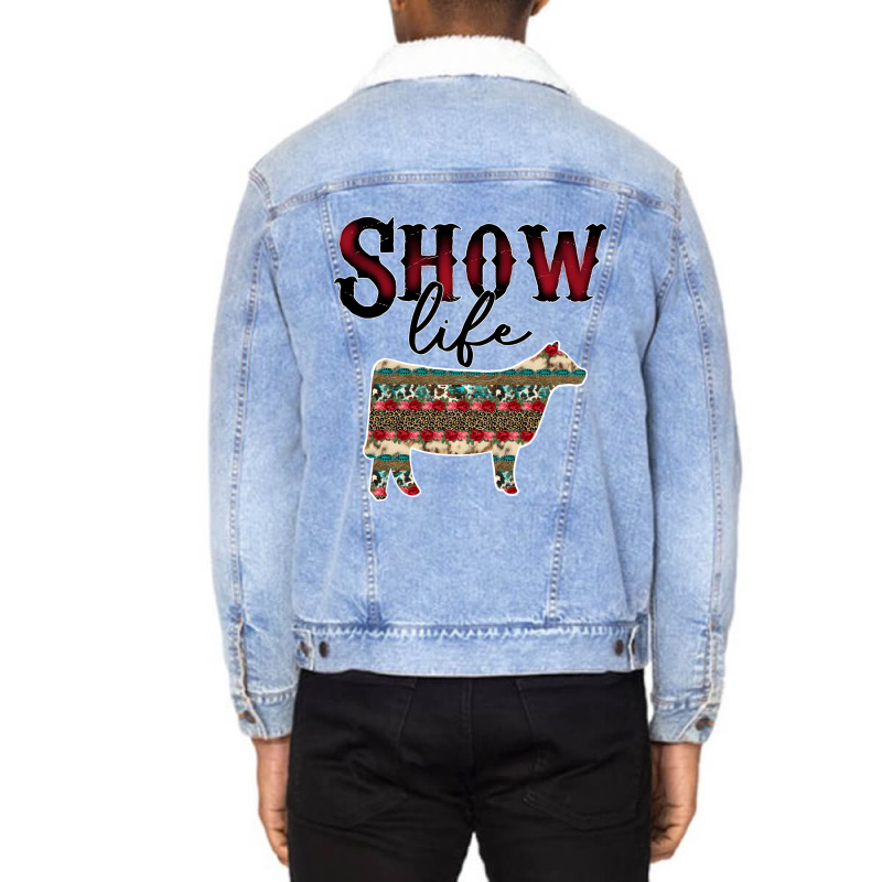 Show Life Livestock Heifer Cow Serape Cheetah Pull Unisex Sherpa-Lined Denim Jacket by likensjaymie | Artistshot