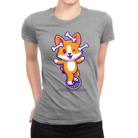 Cute Corgi Playing Bone With Bike Boy Ladies Fitted T-shirt | Artistshot