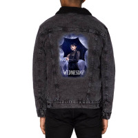 Womens Wednesday Series Wednesday Poster Art V Nec Unisex Sherpa-lined Denim Jacket | Artistshot