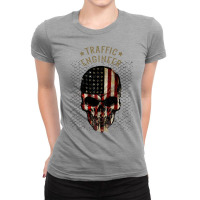 Traffic Engineer Watercolor Skull In American Flag Ladies Fitted T-shirt | Artistshot