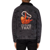 Funny Sloth Bouldering Gift For Rock Climbers Red Unisex Sherpa-lined Denim Jacket | Artistshot