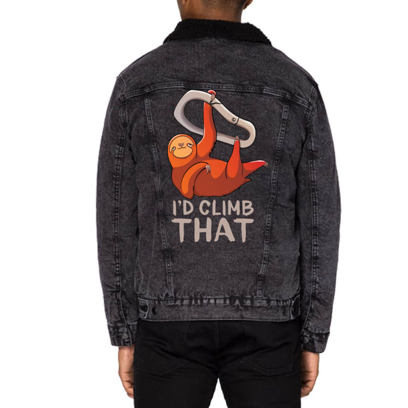 Funny Sloth Bouldering Gift For Rock Climbers Red Unisex Sherpa-lined Denim Jacket | Artistshot