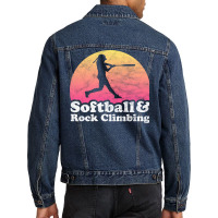 Softball And Rock Climbing Gift For Softball Playe Men Denim Jacket | Artistshot