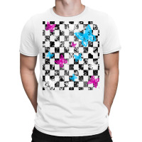 Butterfly Checkerboard Dark Version Blue T-shirt | Artistshot