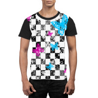 Butterfly Checkerboard Dark Version Blue Graphic T-shirt | Artistshot