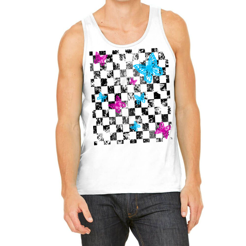 Butterfly Checkerboard Dark Version Blue Tank Top | Artistshot