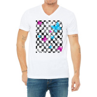 Butterfly Checkerboard Dark Version Blue V-neck Tee | Artistshot