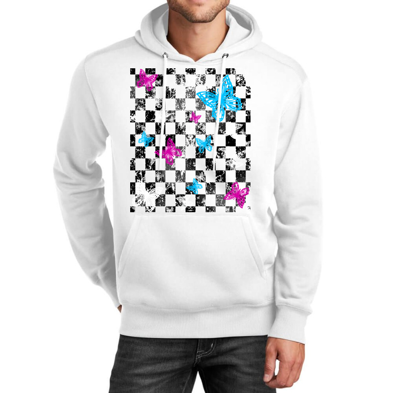 Butterfly Checkerboard Dark Version Blue Unisex Hoodie | Artistshot