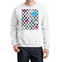 Butterfly Checkerboard Dark Version Blue Crewneck Sweatshirt | Artistshot