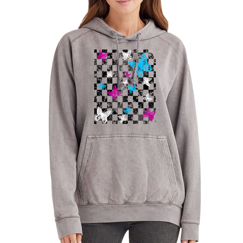 Butterfly Checkerboard Dark Version Blue Vintage Hoodie | Artistshot