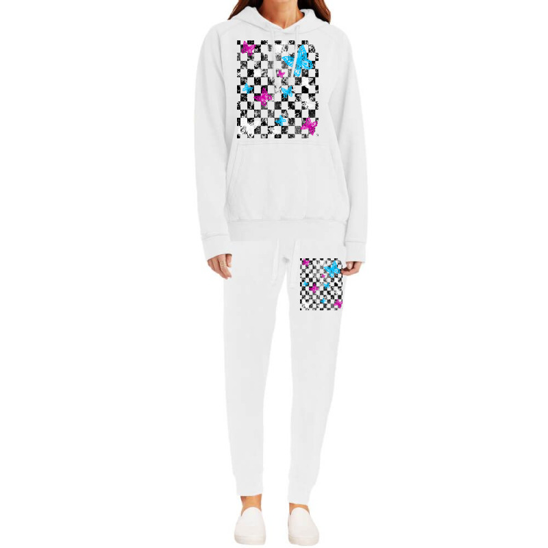 Butterfly Checkerboard Dark Version Blue Hoodie & Jogger Set | Artistshot