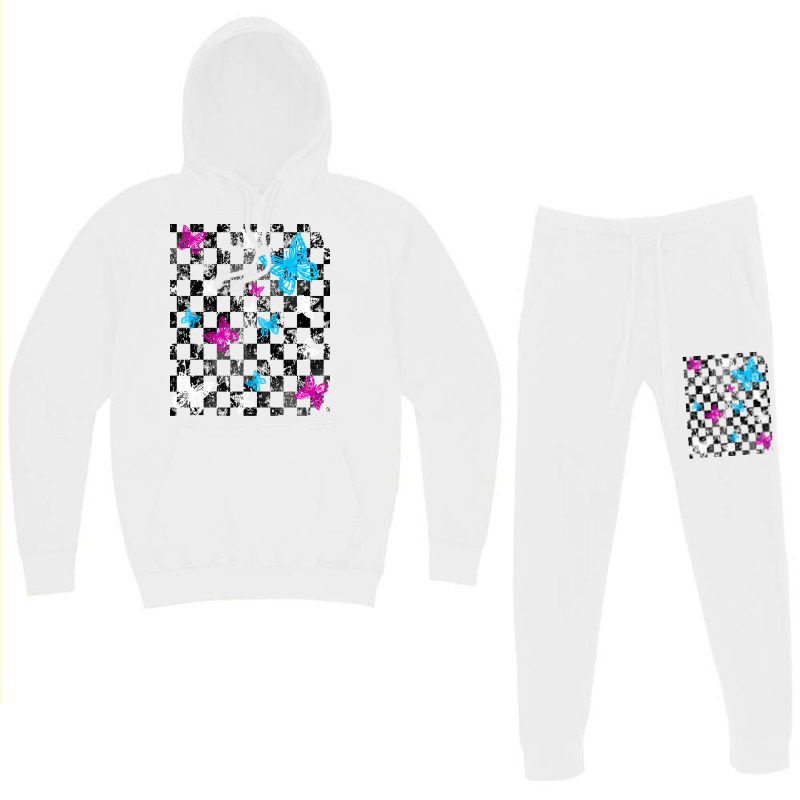 Butterfly Checkerboard Dark Version Blue Hoodie & Jogger Set | Artistshot