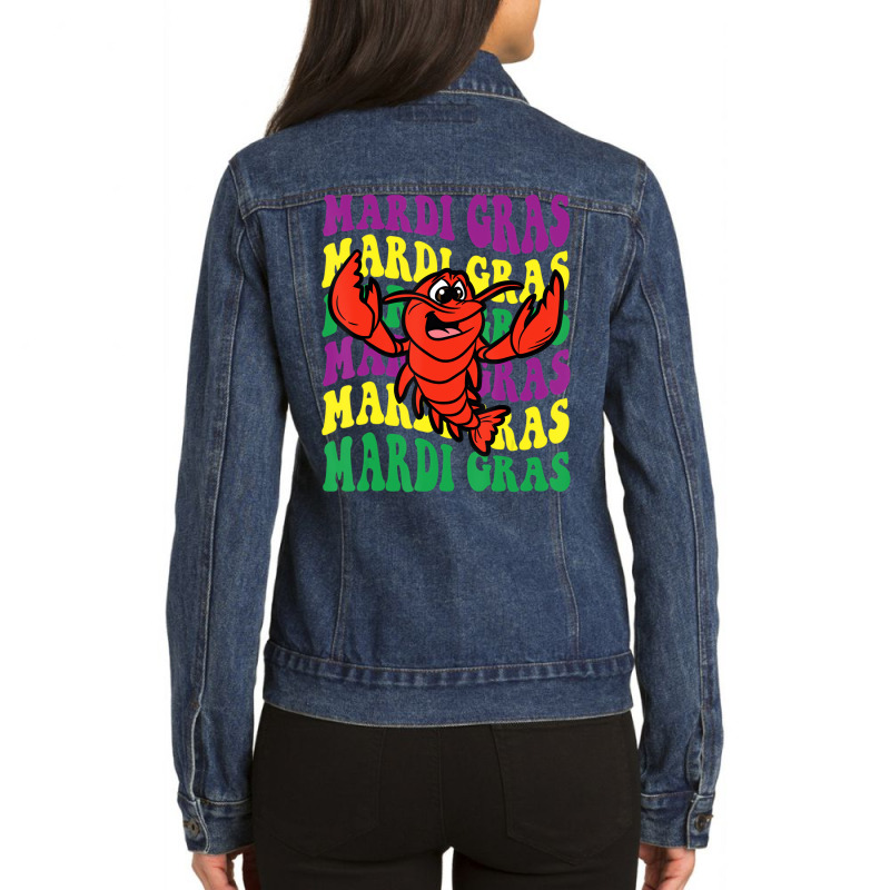 Crawfish Mardi Gras Retro Mudbug Carnival Parade C Ladies Denim Jacket by catricegar | Artistshot