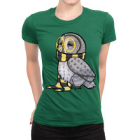 An Owl In A Black And Yellow Stripey Scarf Ladies Fitted T-shirt | Artistshot