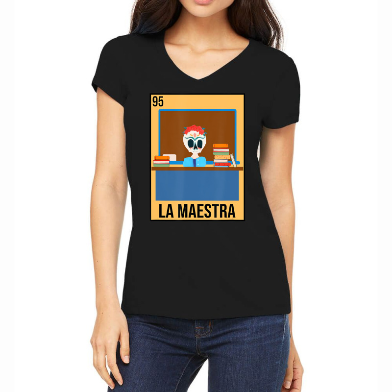 La Maestra Floral Skull Spanish Latina Bilingual T Women's V-Neck T-Shirt by tamicam | Artistshot