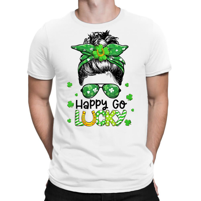 Happy Go Lucky Messy Bun Women Shamrock St Patrick T-shirt | Artistshot