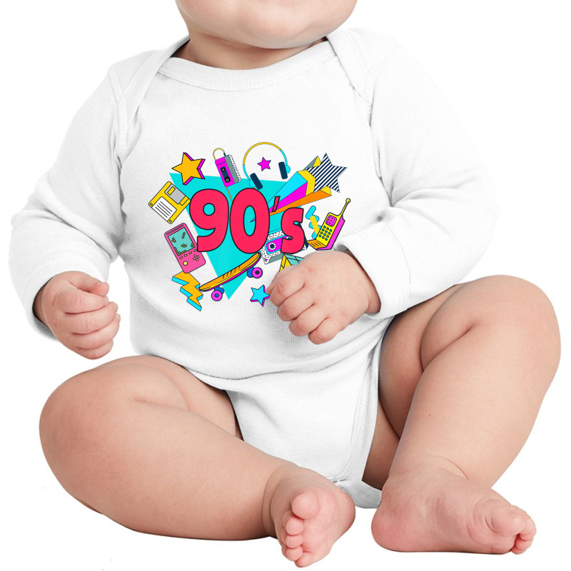 Funny 90s Costume Theme Party 90s Outfit Party Coo Long Sleeve Baby Bodysuit | Artistshot