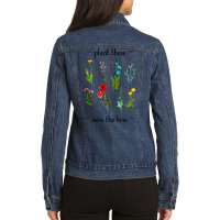 Plant These Save The Bees Watercolor Wildflowers C Ladies Denim Jacket | Artistshot