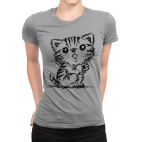 Black And White Sketch Of An American Shorthair St Ladies Fitted T-shirt | Artistshot