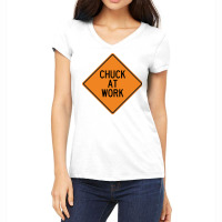 Chuck At Work Funny Warning Sign Girl Women's V-neck T-shirt | Artistshot