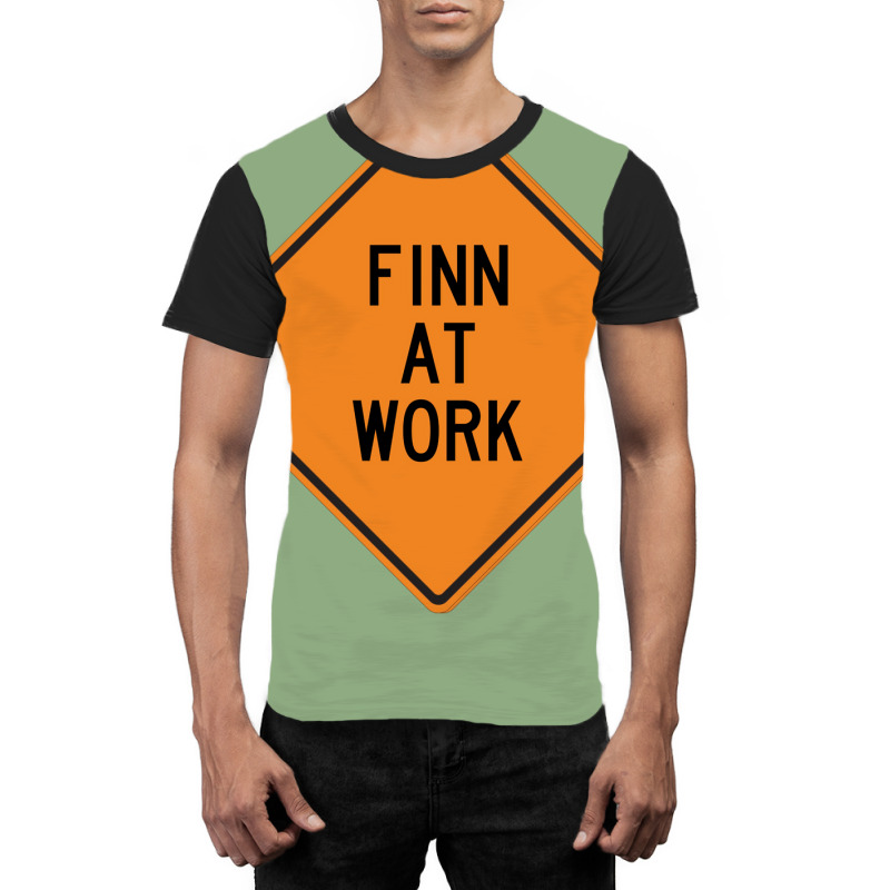 Finn At Work Funny Warning Sign 80s Graphic T-shirt by howedatooruu | Artistshot