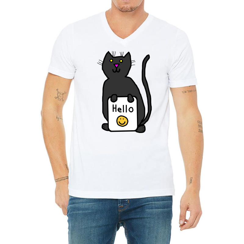 Cute Cat Says Hello Nature V-Neck Tee by ushaanthihr | Artistshot