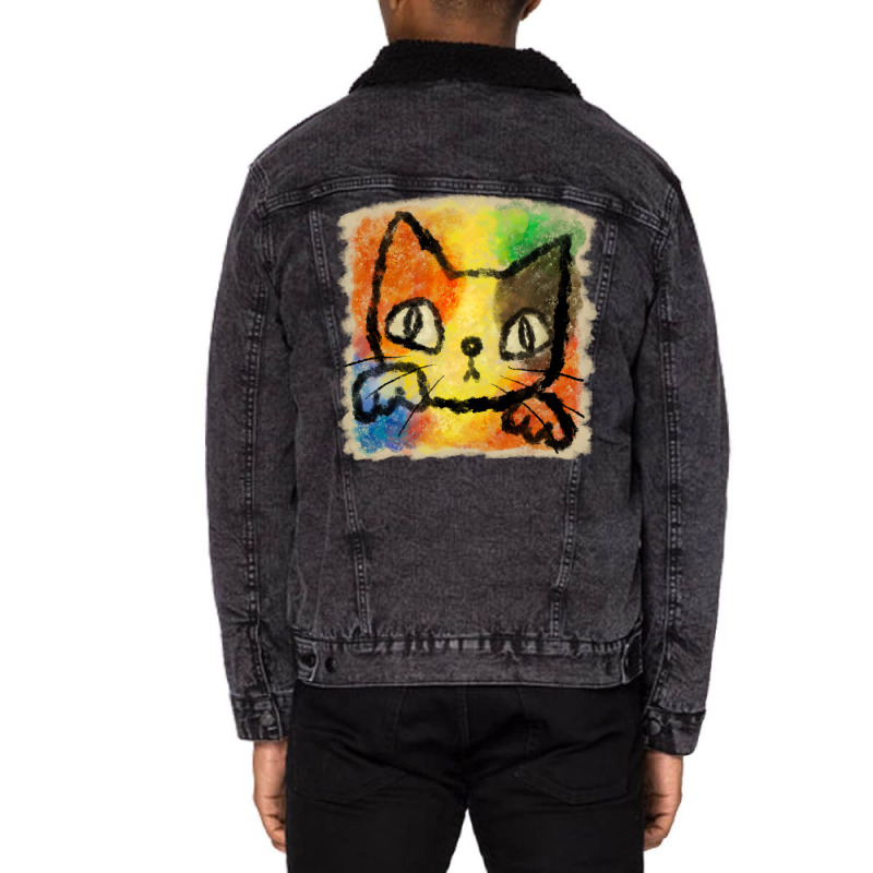 Tortoiseshell Cat Punch Aesthetic Unisex Sherpa-Lined Denim Jacket by turynobarfox | Artistshot