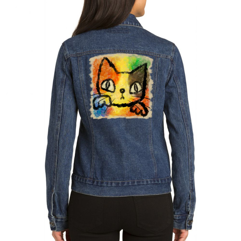 Tortoiseshell Cat Punch Aesthetic Ladies Denim Jacket by turynobarfox | Artistshot