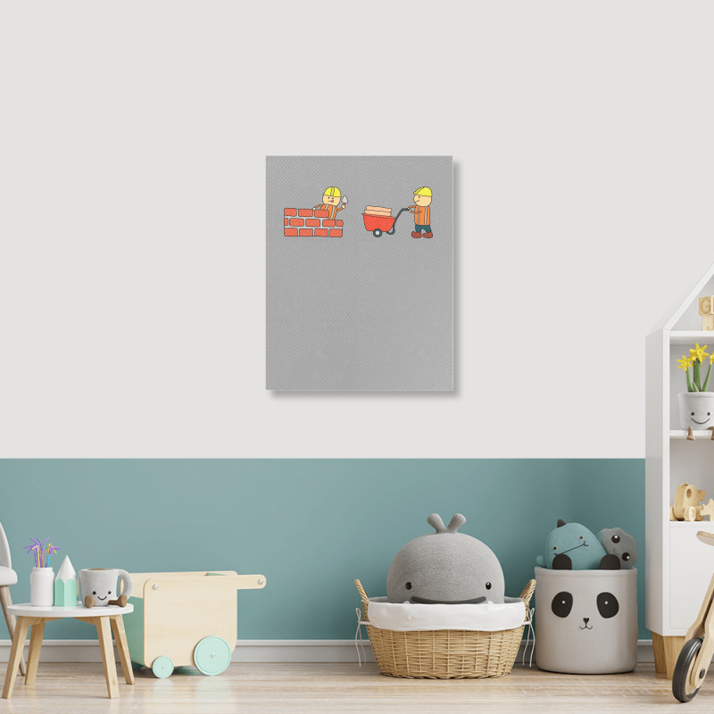 Kids Drawing Vector Illustration Of Construction W Portrait Canvas Print | Artistshot