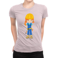 Construction Girl Blonde Hair Cute Girl Hammer Yel Ladies Fitted T-shirt | Artistshot