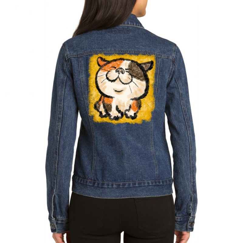 Tortoiseshell Cat Happy Retro Ladies Denim Jacket by naldasalgut3 | Artistshot