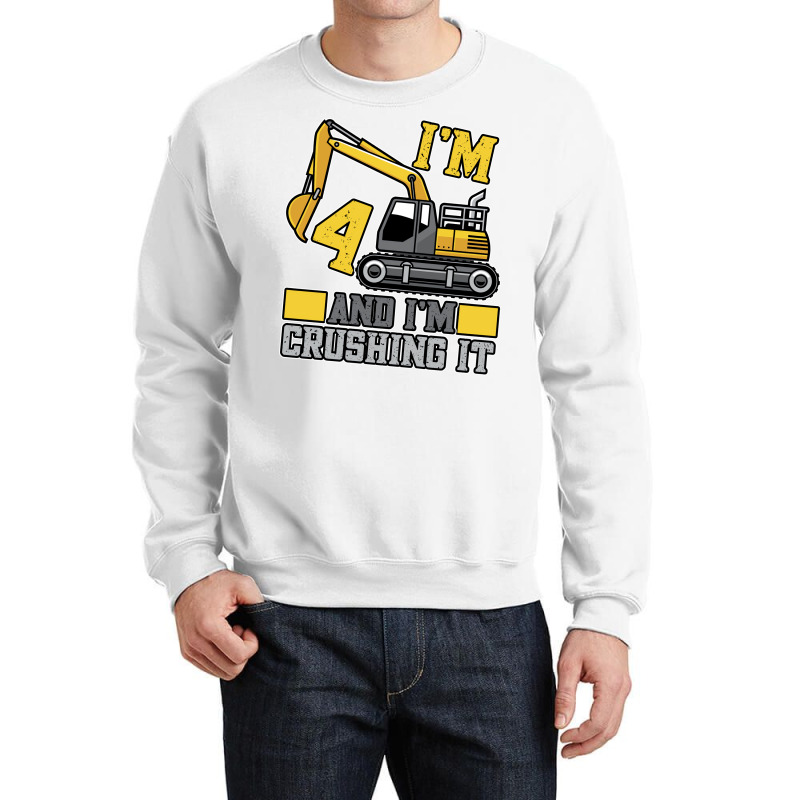 4 Year Old Crushing It Construction Truck 4th Birt Crewneck Sweatshirt | Artistshot