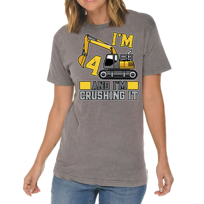 4 Year Old Crushing It Construction Truck 4th Birt Vintage T-shirt | Artistshot