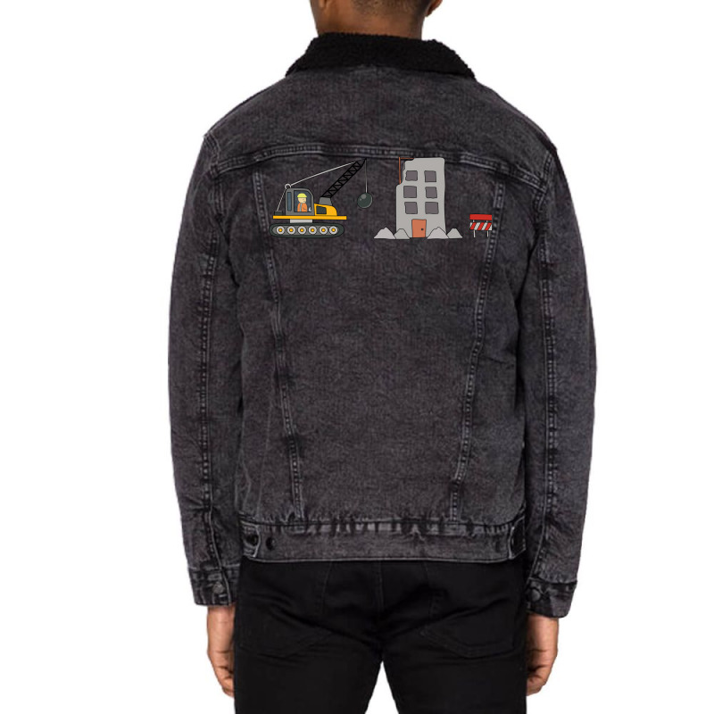 Kids Drawing Construction Site With Demolition Tru Unisex Sherpa-lined Denim Jacket | Artistshot