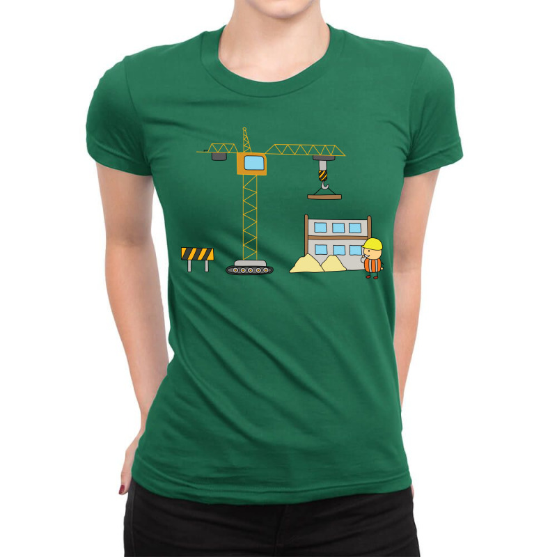 Kids Drawing Of Building Construction Scene With W Ladies Fitted T-Shirt by amagaialdazx | Artistshot