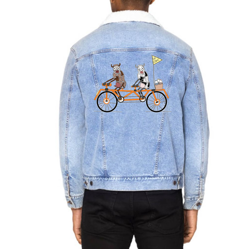 Cows On A Tandem Bike Travel Unisex Sherpa-lined Denim Jacket | Artistshot