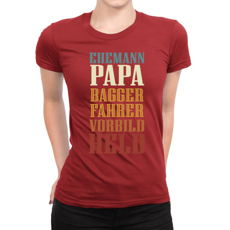 Husband Dad Excavator Operator Role Model Hero Red Ladies Fitted T-Shirt by zamileutariiz | Artistshot