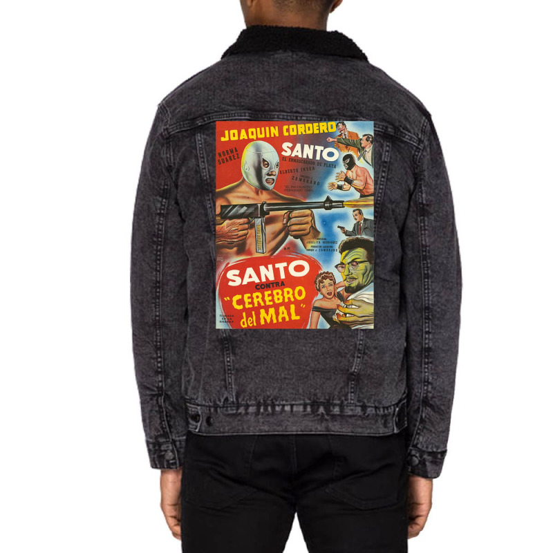 Santo Contra Cerebro Del Mal Unisex Sherpa-Lined Denim Jacket by sporewashory | Artistshot