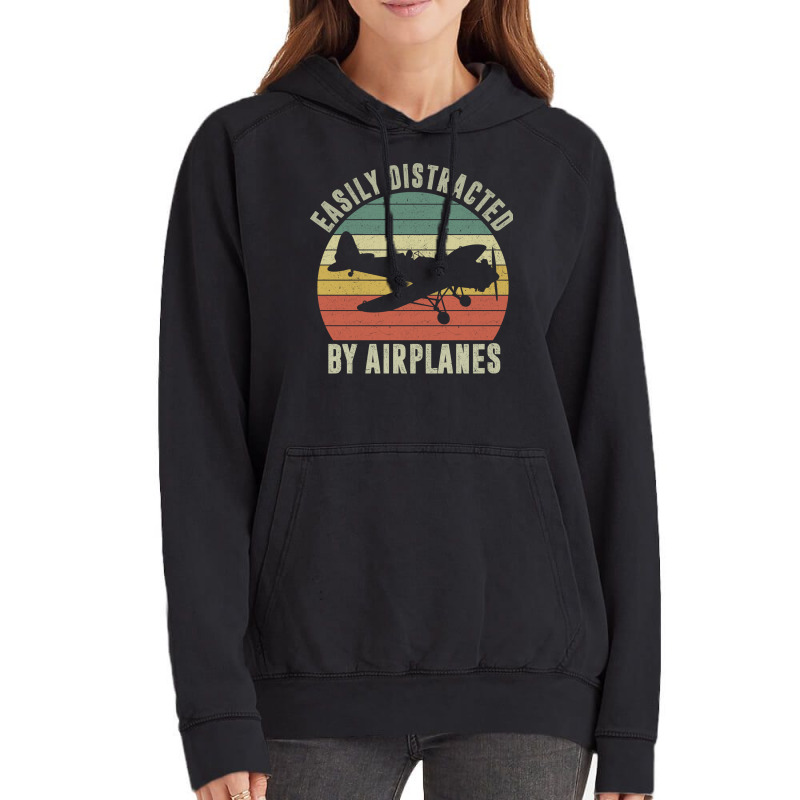 Easily Distracted By Airplanes Humor Vintage Hoodie | Artistshot