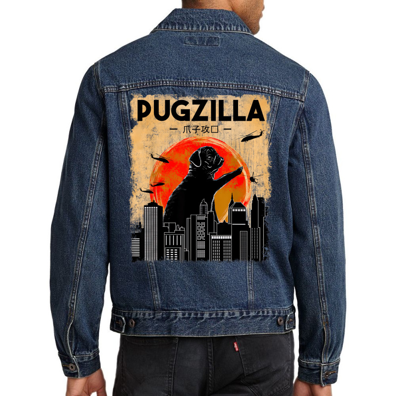 Funny Pug Dog Pugzilla Christmas Gifts For Pug Lov Men Denim Jacket by onofre | Artistshot