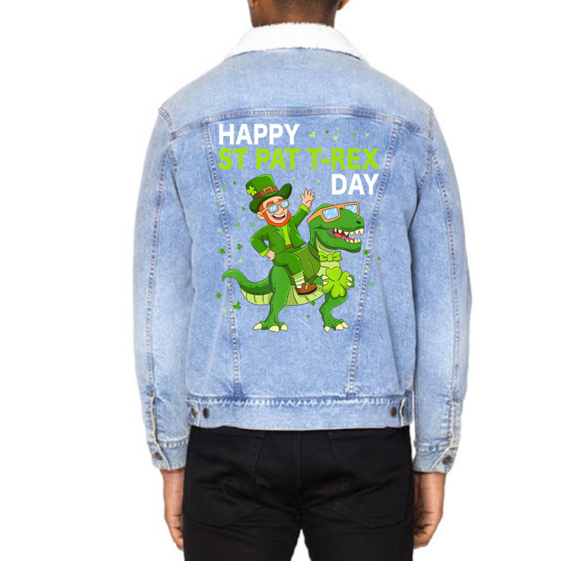 Happy St Pat Trex Day Dino St Patricks Day Kids To Unisex Sherpa-lined Denim Jacket | Artistshot